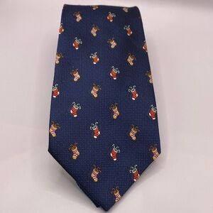 St. Nicks Tie Shop Christmas Navy Silk Men’s Neck Tie Stockings Gift